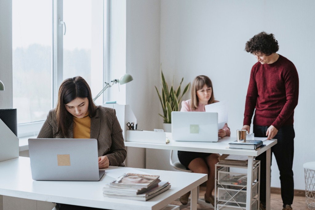 Team collaborating in a bright modern office